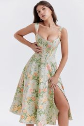 Casual Dresses 2023 Summer Mint Floral Dress Women Tank Corset A Line Knee Length Open Leg Comfortable Bohemian Daily Going Out