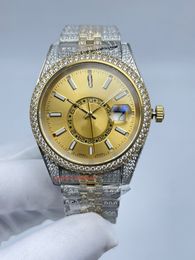 Men's Automatic Mechanical Watch Bi-Gold Stainless Steel Handmade Diamond Inlaid Personalised Watches Top Quality Diamond Fashion Watch
