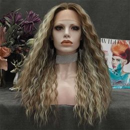 Highlight Blonde Wig Synthetic Lace Wigs for Women Long Curly Wig Heat Resistant Fibre Cosplay Wigs Natural Hairline 230524