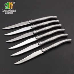 Knives Jaswehome 6pcs Steak Knives Serrated Edge Sharp Light Premium Dishwasher Safe Stainless Steel Knife Set Laguiole Sierware