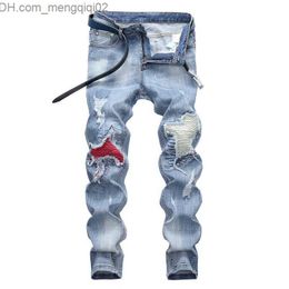 Men's Jeans Ripped Fashion Jeans Clothing Designer Pants Light Blue Mens Slim Denim Straight Biker Hole Hip Hop Jeans Men Z230711