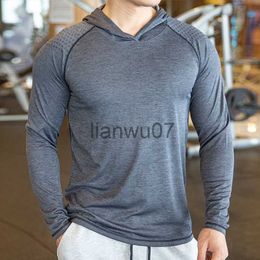 Men's T-Shirts Autumn Gym Men T Shirt Casual Long Sleeve Slim Tops Tees elastic Tshirt Sports Fitness breathable Quick dry Hooded T Shirt J230705
