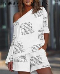 Women's Sleepwear Women Tracksuits Shirt With Loose Shorts Letter Print Two Pieces Sets Fashion Off Shoulder Outfits Blouses