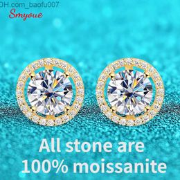 Charm Smyoung Rhodium Plated 0.5-2CT All Molten Silica Earrings Suitable for Women's Sparkling Diamond Wedding Jewelry 925 Sterling Silver GRA Z230706