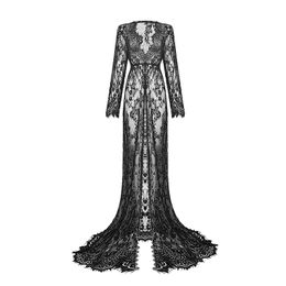 Waistcoats Long Womens Lace Front Split Photography Dress Transparent Party Ball Gown Prom Seethrough Maxi Dress