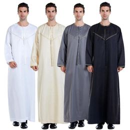 Ethnic Clothing Abaya Man Muslim Fashion Arabic Men Clothes 2022 Solid Colour Casual Stand Collar Print Modest Dress Islamic Robe M288s