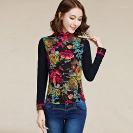 Women's Blouses Traditional Chinese Clothing 2023 Plus Size Vintage Ethnic Mandarin Collar Long Sleeve Black Print Blouse Shirt Blusa DF366