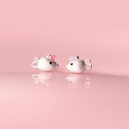 Stud Earrings MloveAcc Real 925 Sterling Silver Pink Ear Tiny Cute Rat Animal Mouse Fashion Jewelry For Women Girls Earring