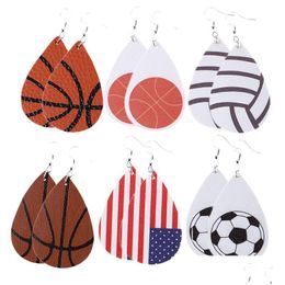Dangle Chandelier Handmade Teardrop Leather Earrings American Flag Football Softball Baseball Basketball Soccer Sports For Women G Dhsyo