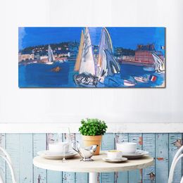 Large Abstract Canvas Art Seascape Deauville Drying The Sails Hand Painted Oil Painting Statement Piece for Home