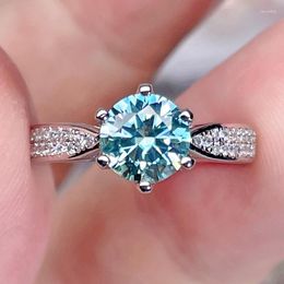 Cluster Rings Blue-green Moissanite Ring For Women Diamond S925 Silver Plated 14k White Gold Jewellery 2023 Trends Fashion Gifts