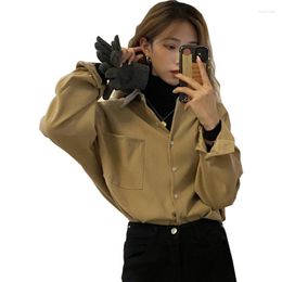 Women's Blouses 2023 Women Spring Summer Blouse Shirts Oversize Elegant Solid Pocket Korean Style Office Lady Wild Tops CL824