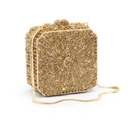 Banquet Party Purse Luxury Crystal Clutch Bag Metal Frame Chain Women Evening Bag Female Golden Handbags