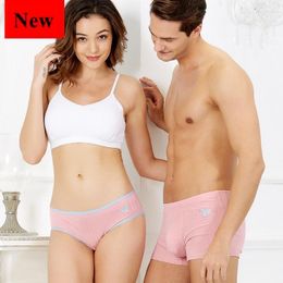 Underpants Couple Sexy Underwear Comfort Cotton Panties Macaron Pink Bee Embroidery Men Boxer Female For Lover