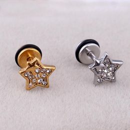 Stud Earrings Fashion Female Star Jewelry Color Gold Black Stainless Steel Zirconia Screw Brincos For Women