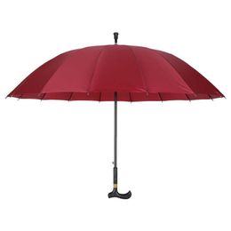 Umbrellas Multifunction Big Sun Red Umbrella Women Old Men Crutch Long Handle Umbrella Mountaineering Rain Umbrellas