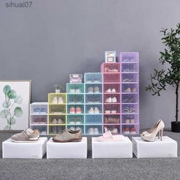 Clear Sneakers Box Shoes Organisers Plastic Thickened Foldable Dustproof Storage Box Stackable Combined Shoe Cabinet L230705