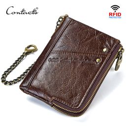 CONTACT'S genuine leather men wallets RFID short walet coin purse male portomonee card holder men's wallet carteira masculina