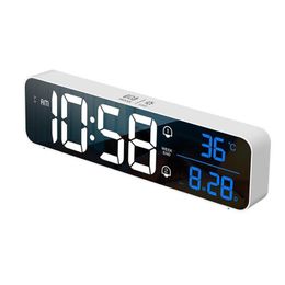 Clocks Led Music Alarm Clock Voice Control Touch Snooze Usb Rechargeable Table Clock 12/24h Dual Alarms Teperature Wall Digital Clocks
