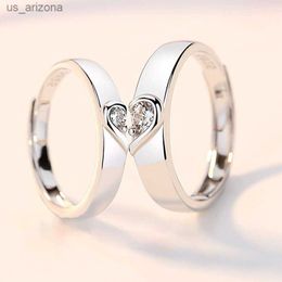 Punk Fashion Love Heart Matching Couple Rings Set 2Pcs for Women Men Lover Wedding Zircon Rings Girlfriend Dating Gift Jewellery L230620