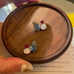 Stud Earrings French Oil Painting Style Enamel Little Butterfly Earring Vintage Zircon Ear Jewellery Wedding Ladies Female Delicate Gifts