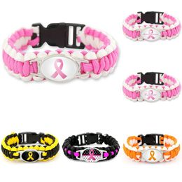 Charm Bracelets Fashion Pink Ribbon Breast Cancer Fighter Awareness Outdoor Wristbands Bangle For Women Men S Sports Jewelry Drop Del Dhs5J