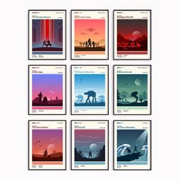 Retro Planet Star Abstract Posters and Print Landscape Canvas Painting Wars Minimal Movie Poster Print Cave Laser Modern Painting Room Home Decor w06