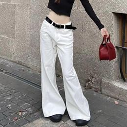 Women's Jeans Spring Korean Fashion Mid Low Waisted Flared For Women Vintage Versatile Slim Fit Wide Leg Mop White Pants Clothing