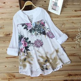 Women's Blouses 2023 Summer Blouse Shirt Women V Neck Long Sleeve Floral Print Casual Plus Size 5XL Ladies Tunic Tops