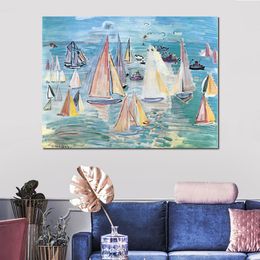 Seascape Abstract Canvas Art Regatta Hand Painted Oil Painting Statement Piece for Home Decoration