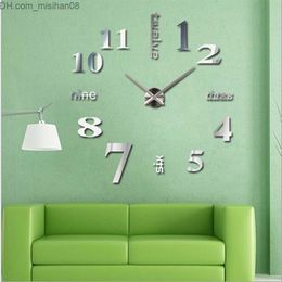 Wall Clocks Wholesale- Happy home Living Room Bedroom Home Docerate Wall Clock Modern DIY Large Wall Clock 3D Mirror Surface Sticker Home Office Decor Z230705