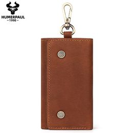 100% Genuine Leather Keys Men Wallet Lightweight Large-capacity Purse Male Zipper Coin Pocket With Anti-theft Hanging Buckle