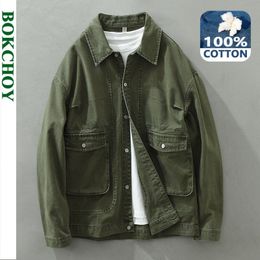 Mens Jackets Spring and Autumn 100% Cotton Mens Cargo Jacket for Men Trendy Versatile Casual Comfortable Vintage Men Clothing C2170 230705