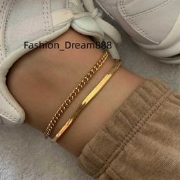 Wholesale Double Layer Foot Non Tarnish Free Waterproof Fine Jewellery 18k Gold Plated Stainless Steel Chain Anklets for women