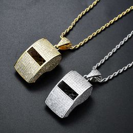 Gzw Jewellery Creative New Whistle Pendant Necklace Fashion Trend Hip Hop Iced Out Full Cubic Zirconia Cz Stone Real Gold Plated Rapper Bijoux Male Gifts