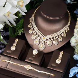 Necklace Earrings Set HIBRIDE Women Cubic Zirconia Jewellery High Quality Necklaces And Earring Saudi Arabia Bridal Wedding Accessories Bijoux