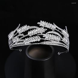 Hair Clips Luxury Crystal Wheat Leaf Round Bride Crown Band Wedding Rhinestone Princess Tiara Headpieces Accessories