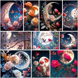 Gadgets Landscape Moon Flowers Printed Cross Embroidery Kit Dmc Threads Painting Hobby Handmade Needlework Design Stamped Sales