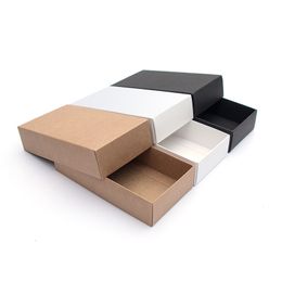 Gift Wrap 10pcs/kraft paper gift box Festival Party exquisite blank carton white black card packing box carton supporting printing 230704