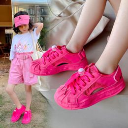 Sneakers Childrens Mesh Sneakers Summer Kids Fashion Boys Breathable Running Shoes Hollow Girls Versatile Solid Pink School Shoes 230705