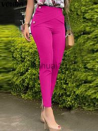 Women's Pants Capris Autumn Office Pants 2023 VONDA Women Elegant High Waist Casual Trouser Buttons Zipper Party Pantn Femme OL Palazzo J230705