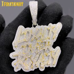 Pendant Necklaces Iced Out Bling CZ Letter Loyal to the Royal Family Pendant Necklace Cubic zirconia Two tone Colorful Charm Men's Hip Hop Jewelry 230704