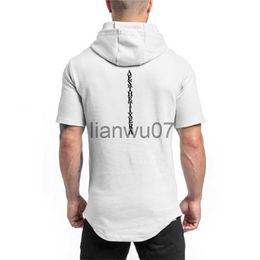 Men's T-Shirts New Brand Cotton Hooded Casual Gyms Clothing Fitness Mens Fashion Sports Hip Hop Summer Bodybuilding Muscle Short Sleeve Tshirt J230705