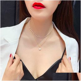 Koreanische Perle Perlen Ketten Halsband für Halskette Frauen Mode Doppelschicht Luxus Personalisierte Schmuck Geschenk Drop Lieferung Hals Dhqoj