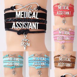 Charm Bracelets Medical Assistant Nurse Rn Letter Braided Leather Rope Wrap Bangle For Women Fashion Jewelry Nurses Day Gift Drop Del Dhzay