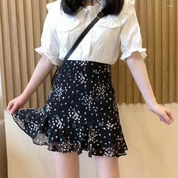 Skirts Large Size Summer Floral Print Sweet Girl A-line Skirt Korean Style Fashion Women's Chiffon High Waist Woman Loose
