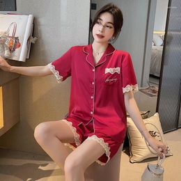 Women's Sleepwear Button-Down Femme Pyjamas With Shorts Summer Satin Lace Nightwear Home Wear Clothes Loungewear Intimate Lingerie