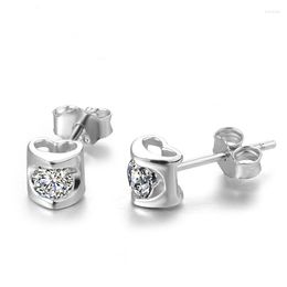 Stud Earrings Simple Love Heart Shape Silver Colour For Women Fill In Clear Cubic Zirconia Fashion Anniversary Jewellery