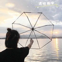 Umbrellas Transparent umbrella girl small fresh forest student sun umbrella net red folding transparent R230705