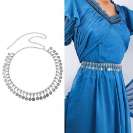 Belts Women Vintage Belly Dance Elegant Waist Band Slimming Cummerbands Metal Chain Belt Coin Tassel Pendant Waistband